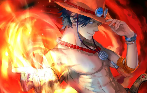 Fire, hat, guy, One Piece