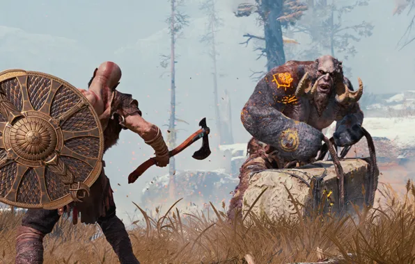 Sake, game, Kratos, God of War, troll, viking, warrior, PS4