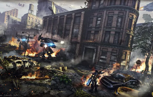 The city, destruction, robots, The Future Is Bleak