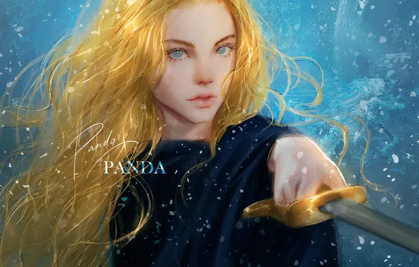 Girl, sword, blonde, by Panda