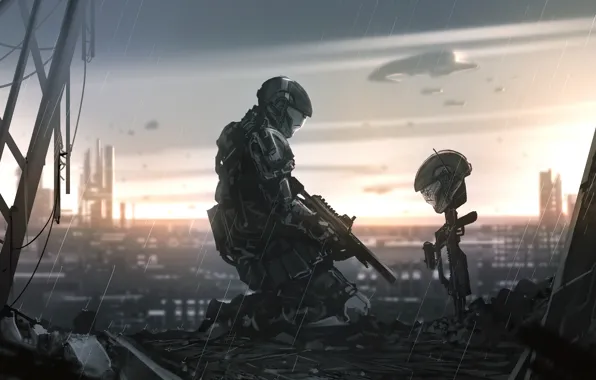 Wallpaper rain, soldiers, helmet, Halo 3, Halo 3: ODST images for ...