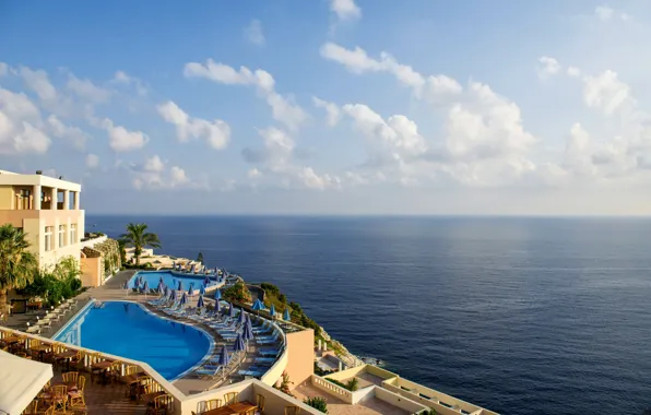 Picture sea, Villa, view, pool, Greece, horizon, the hotel, resort