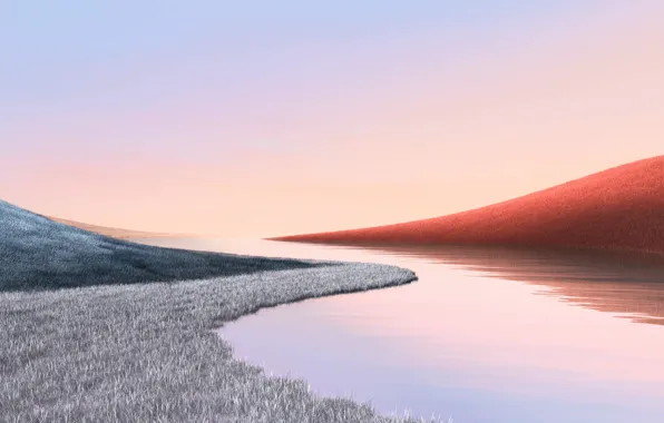 The sky, lake, hills, Windows