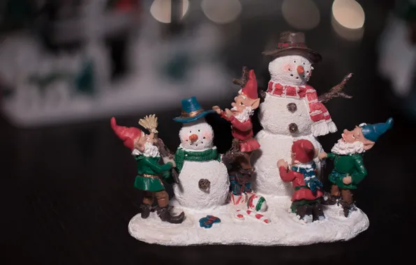 Winter, the dark background, table, holiday, toys, Christmas, dwarves, New year