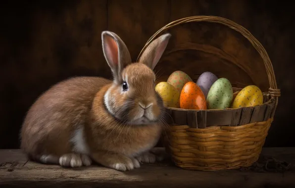 The dark background, holiday, Board, eggs, spring, rabbit, red, Easter