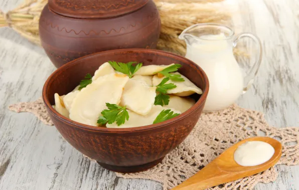 Milk, sour cream, dumplings