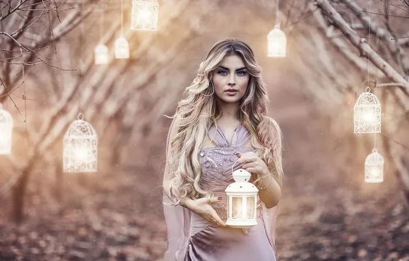 Picture girl, light, lights, lamp, lanterns, Alessandro Di Cicco, Magic Lanterns, Nahid