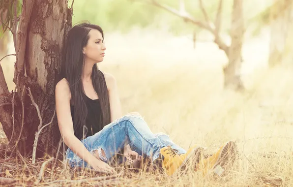 Picture tree, portrait, jeans, shoes