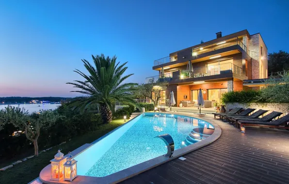 Lights, Villa, the evening, pool, Istria, Villa Casa G, Dick