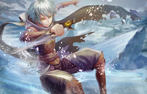 Snow, mountains, art, knife, guy, pixiv fantasia, qian qiu