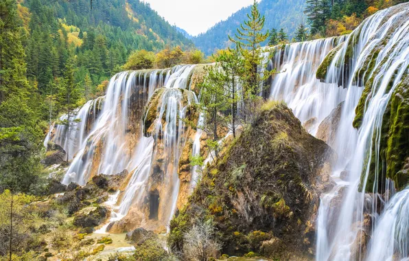 Forest, mountains, nature, river, waterfall