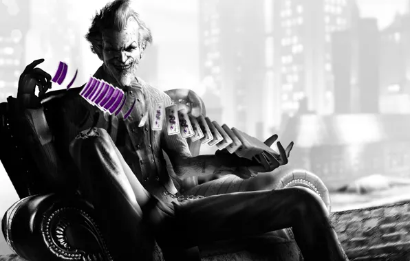 Picture card, smile, batman, Joker, villain, joker, arkham city