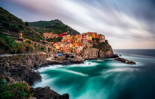 Picture sea, the city, photo, coast, home, Italy, Manarola Cinque Terre