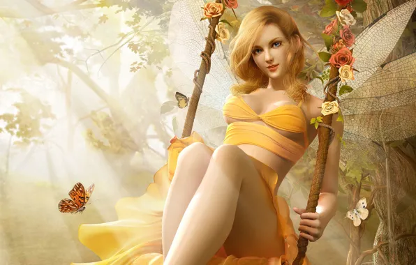Women, love, flowers, girls, swing