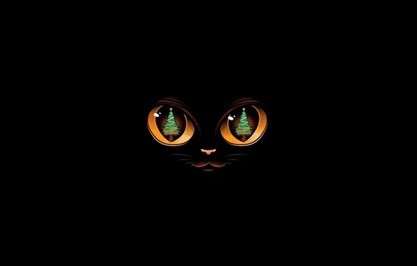 Picture cat, reflection, holiday, eyes, Christmas, black background, Christmas, eyes