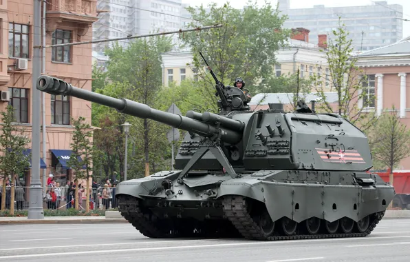 Street, SAU, Msta-S, armored combat vehicle, Artillery SAU, 2S19M2, preparing for Victory Parade, Msta-S