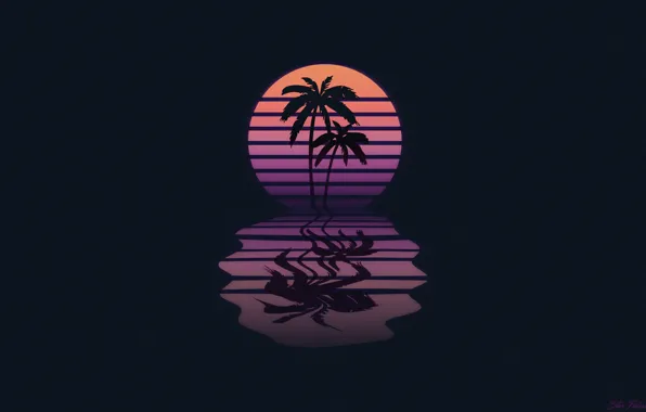 Music, Neon, Palm trees, Mesh, Background, Synthpop, Darkwave, Synth