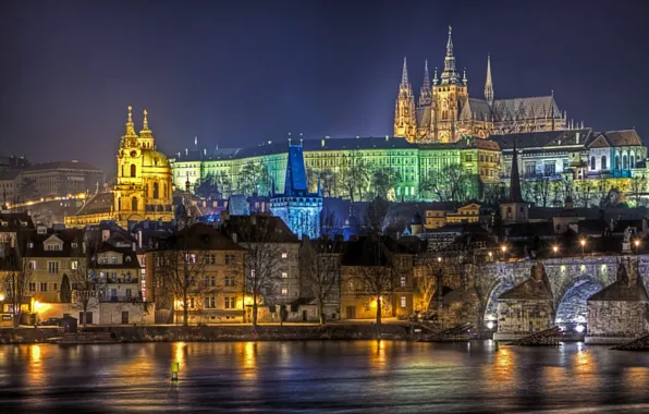 Water, reflection, castle, home, night lighting