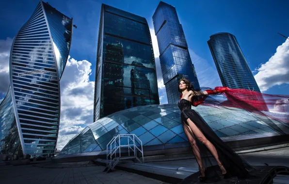 The city, skyscraper, Moscow, Girls, Minimalism, Music, Anna Pletneva, Style