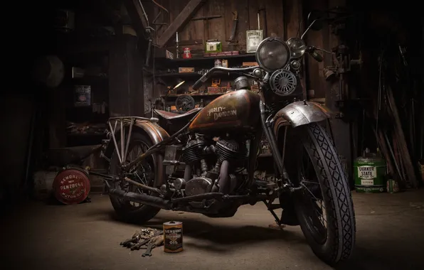 Picture Harley-Davidson, Garage, Motorcycle
