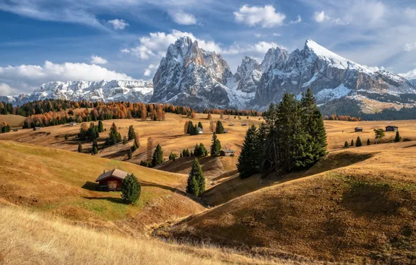 Picture autumn, mountains, Alps, Italy, South Tyrol, The Dolomites