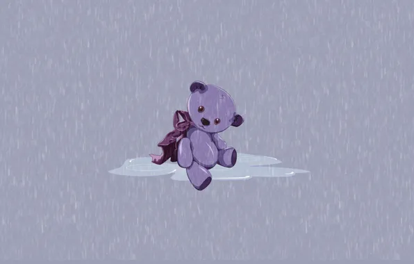 Loneliness, rain, toy, figure, toy, teddy bear, Teddy bear, by Pyrus-acerba