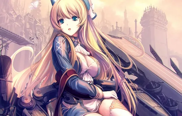 Picture girl, sexy, cleavage, thighhighs, long hair, dress, boobs, anime