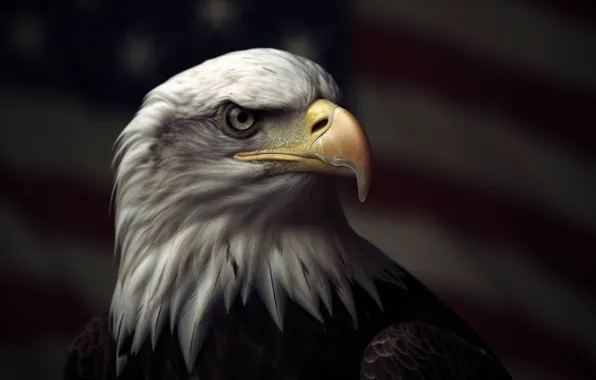 Look, Bird, Flag, Head, Beak, Predator, USA, The dark background