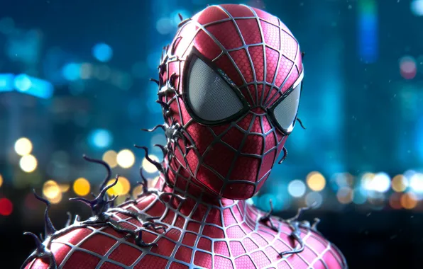 Picture glare, background, art, costume, comic, bokeh, Spider-man, fan art