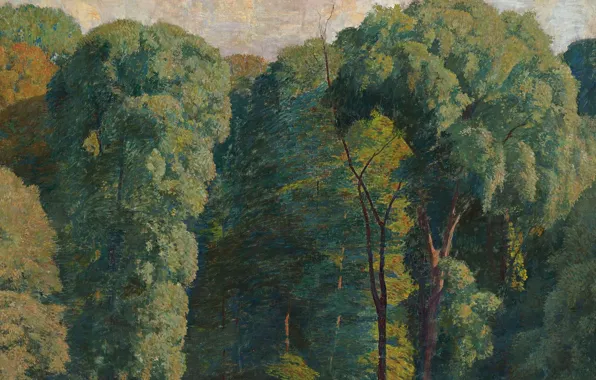 Trees, landscape, nature, picture, Daniel Garber, The entrance to the forest
