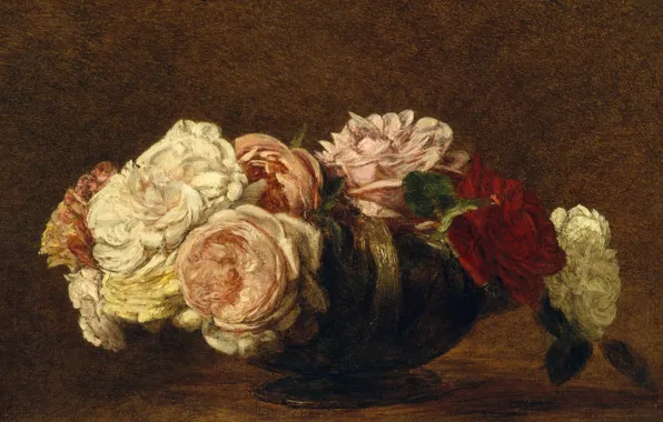 Picture flowers, picture, still life, Henri Fantin-Latour, Roses in a Vase, Henri Fantin-Latour