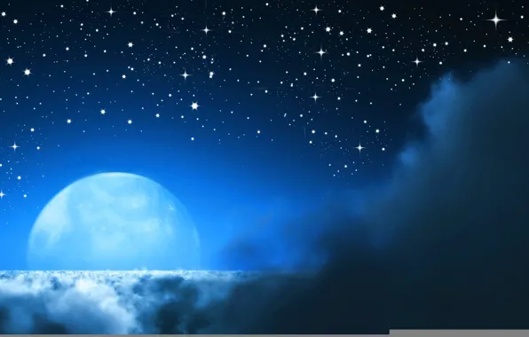 Picture Clouds, Night, The moon, Stars