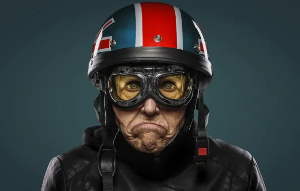 Portrait, grandma, helmet