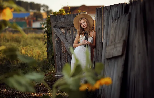 Girl, mood, the fence, hat, Dasha, Dmitry Arhar