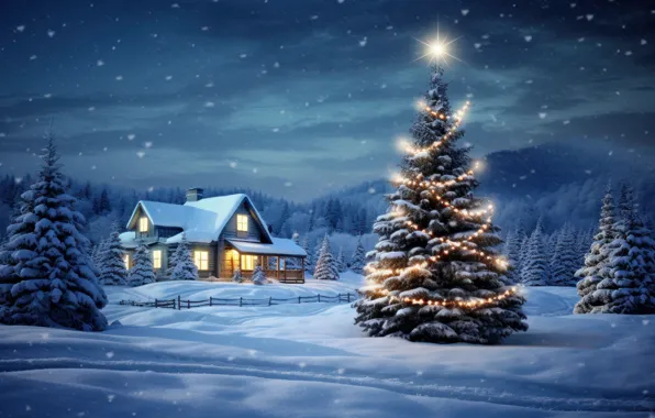 Winter, snow, nature, Christmas, New year, houses, house, hut
