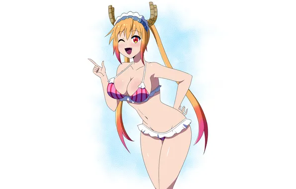 Girl, sexy, cleavage, horns, long hair, boobs, sexy girl, anime