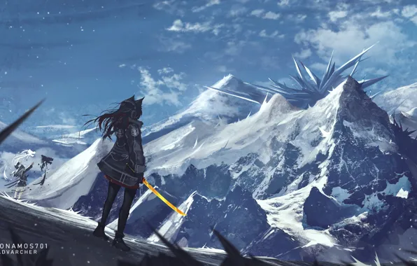Snow, mountains, ice, Texas, Arknights, Lapland