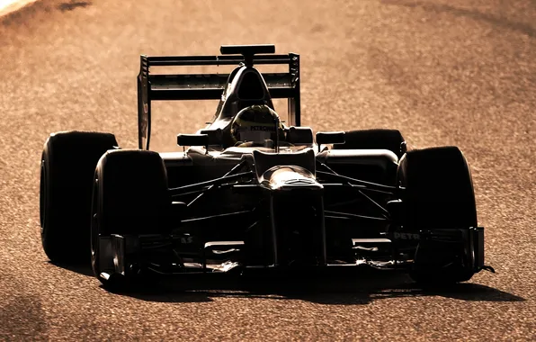 Formula 1, mercedes, twilight, formula 1, the front, w03, Mercedes.racing car, mgp
