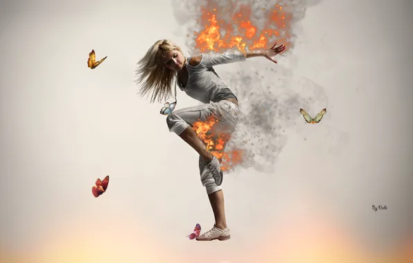 Picture Girl, Fire, Blonde, Butterfly, Dance