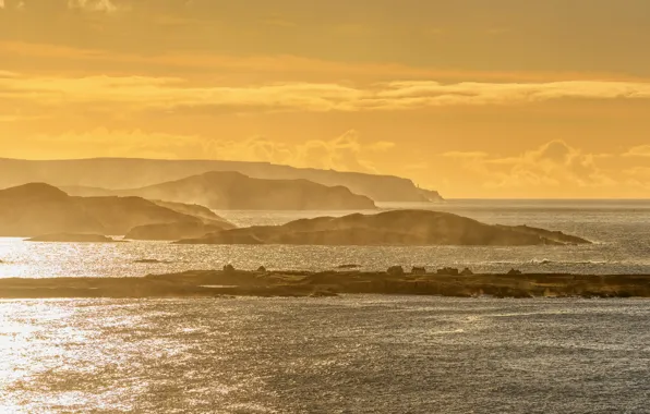 Summer, sunset, seascape, Ireland, lighthouse, islands, Donegal