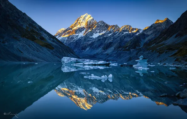 Winter, mountains, lake, ice