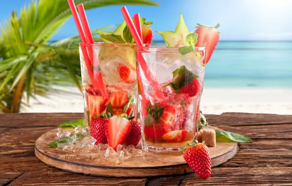 Picture sea, beach, strawberry, cocktail, summer, beach, fresh, sea