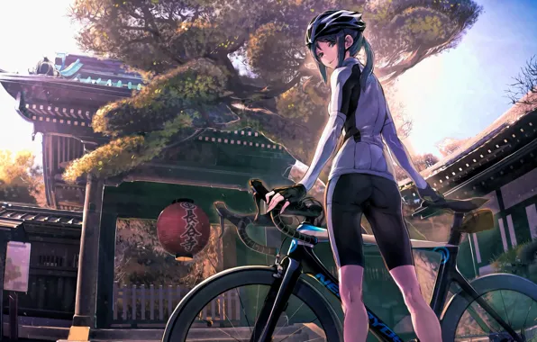 Girl, anime, bike