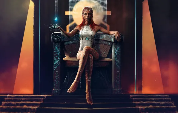Crystal, girl, decoration, magic, patterns, art, stage, the throne