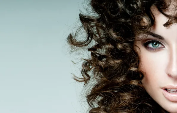 Girl, face, background, hair, beautiful, curls, green eyes