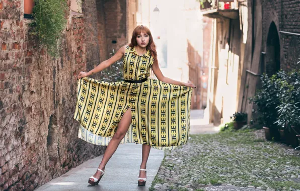 Model, dress, legs, posing, street, Francesca