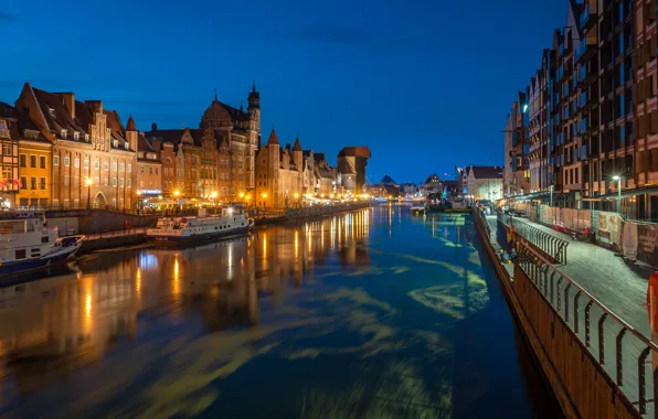 Picture river, building, home, Poland, night city, promenade, Poland, Old Town