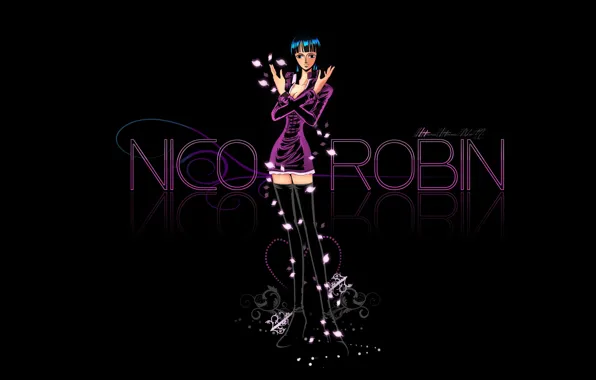 One Piece, anime, black background, manga, anime girl, Nico Robin