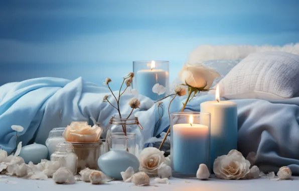 Glass, light, flowers, comfort, background, room, flame, holiday