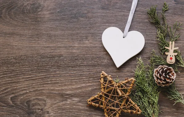 Decoration, New Year, Christmas, Christmas, heart, wood, New Year, gift